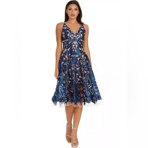 New Dress The Population Blair Embellished Fit & Flare Dress In Navy/ Nude XXL